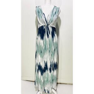 Soma Blue Green Plunge Neck Sleeveless Maxi Sundress
